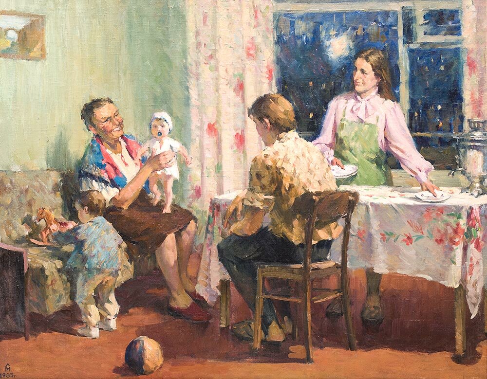 Образ семьи в произведениях молодых художников. Живопись Советская семья Луценко.