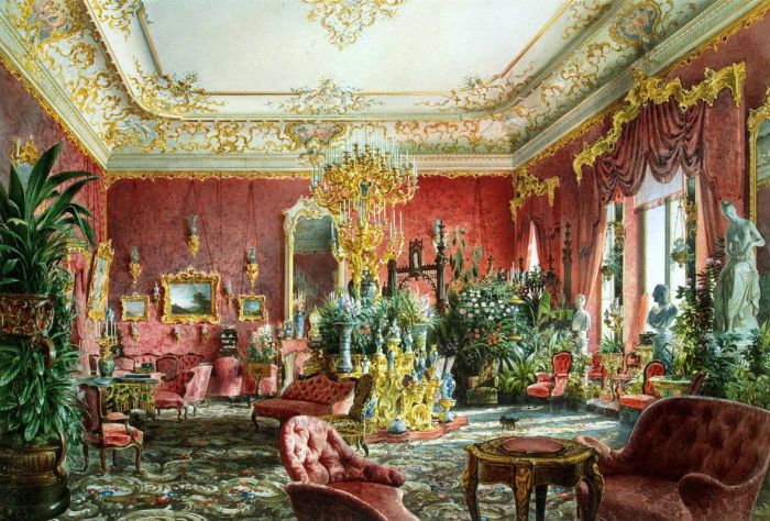 гостиная во дворце, украшенная цветами./Фото: artchive.ru