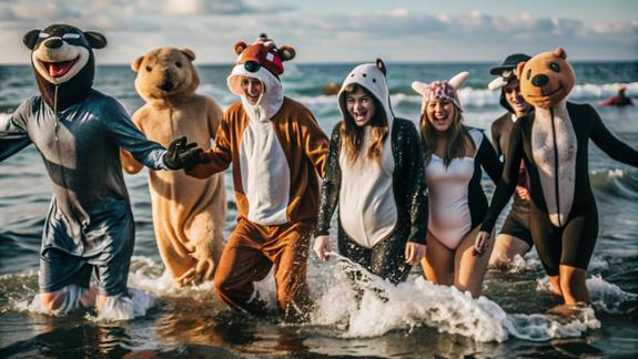 Крымчан настораживают подростки в костюмах зверей, плещущиеся в море