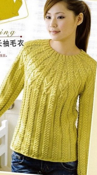 Пуловер с кокеткой спицами