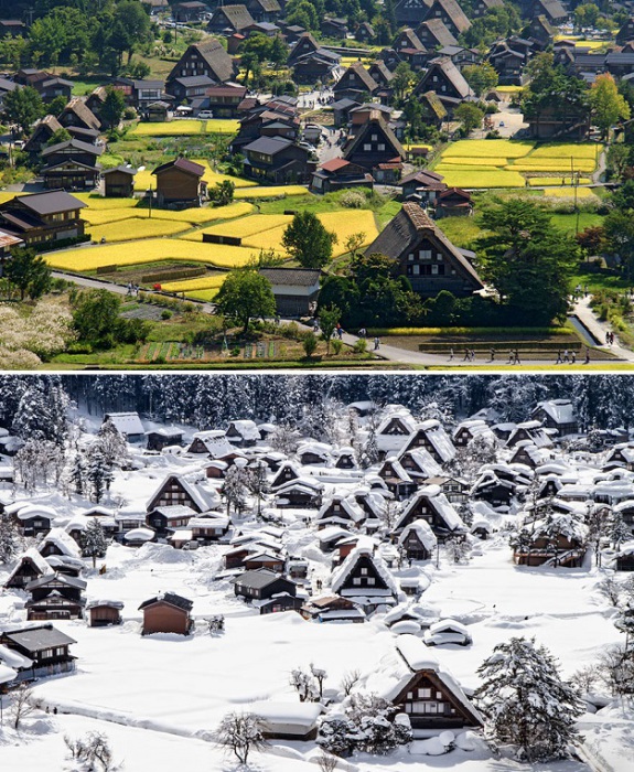 Село, расположенное в труднодоступном горном районе острова Хонсю, которое в зимнее время подолгу отрезано от остальной части Японии.