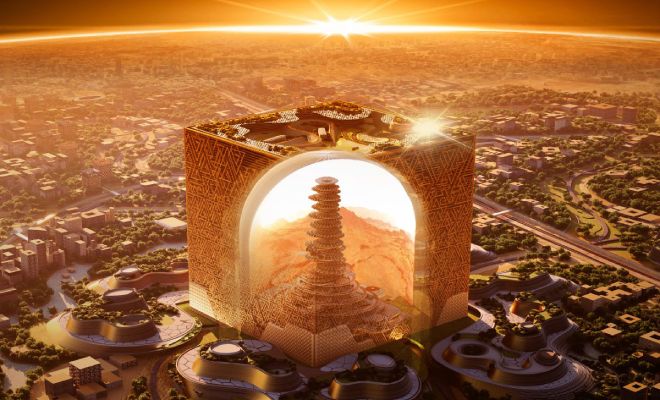В Саудовской Аравии начали строить здание в форме куба высотой 400 метров. Внутри Мукааба поместится целый город