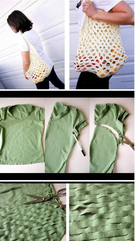 旧T恤还可以剪成环保袋,能装很多而且不会破。实用贴。【阿团丸子】