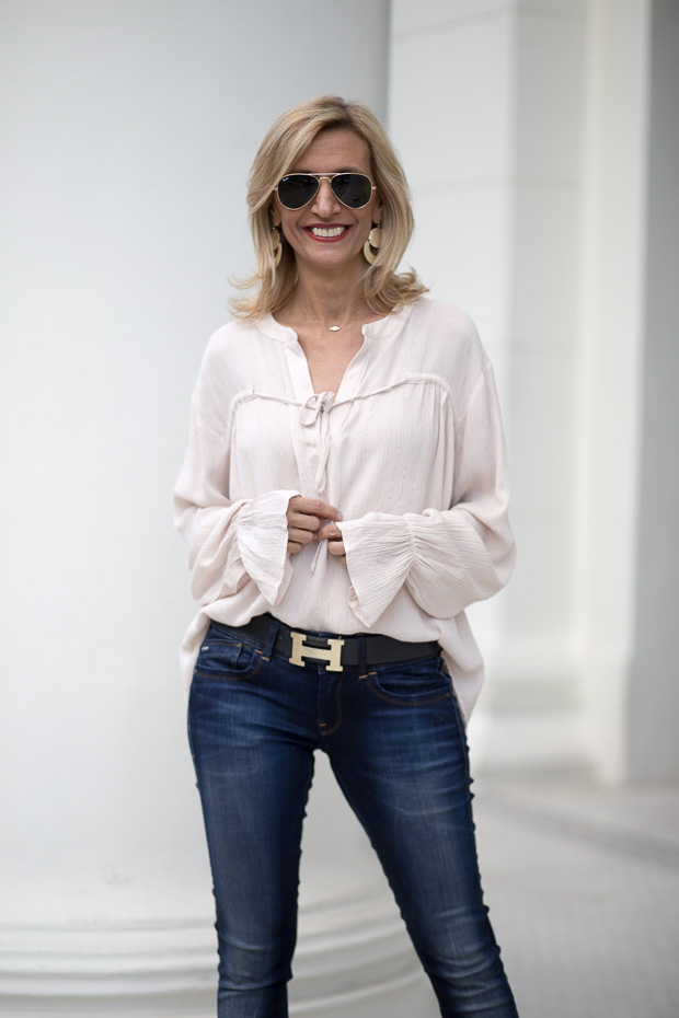 Metallic Stripe Nude Blouse