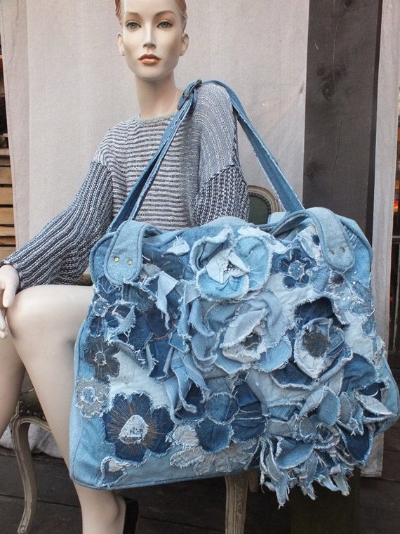DENIM TRAVEL BAG Big bag with recycled от JARMOLOWSKA на Etsy