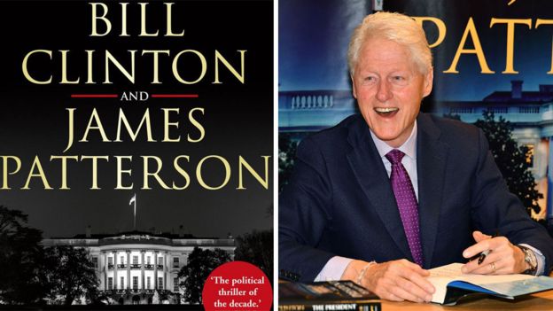 Обложка новой книги и Билл Клинтон, ее подписывающий