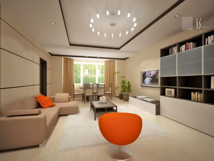 Главным трендом в оформлении интерьера комнаты для приёма гостей является наличие ярких акцентных элементов.