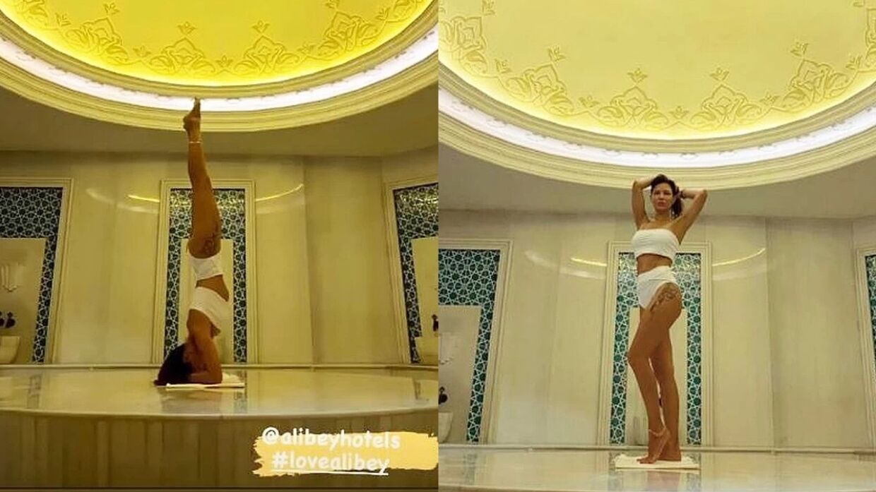 Климова в белом бикини сделала стойку на голове в турецком спа-центре