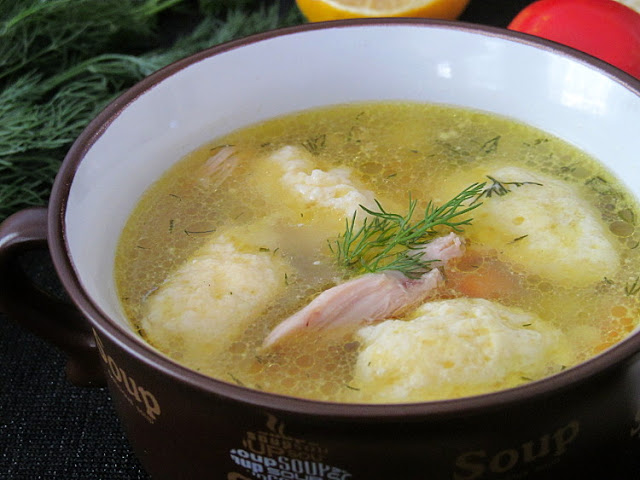 Куриный суп с творожными клёцками первые блюда,супы