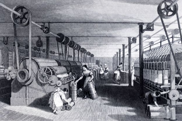 Паровая хлопковая фабрика 1830-го года основывалась на сложной конструкции из шестерней и ремней