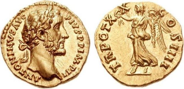 Золотой ауреус Антония Пия. II в. н.э.