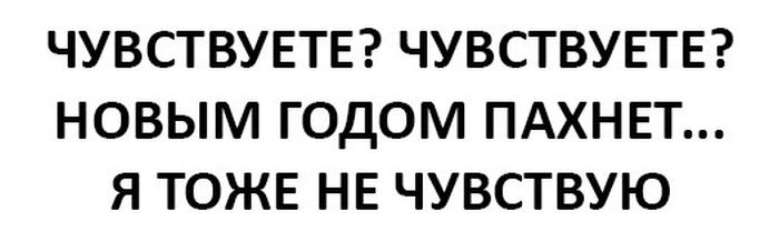 Пахнет новая. Чувствуете новым годом пахнет. — Чувствуете? Чувствуете? Новым годом пахнет.... Не чувствую нового года. А вы чувствуете как новый год подкрадывается.