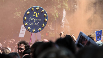 Протестующие на площади парламента в Лондоне выступают против выхода Британии из ЕС