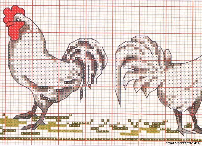 Курочки на скатерти и салфетке. Схемы вышивки крестом 