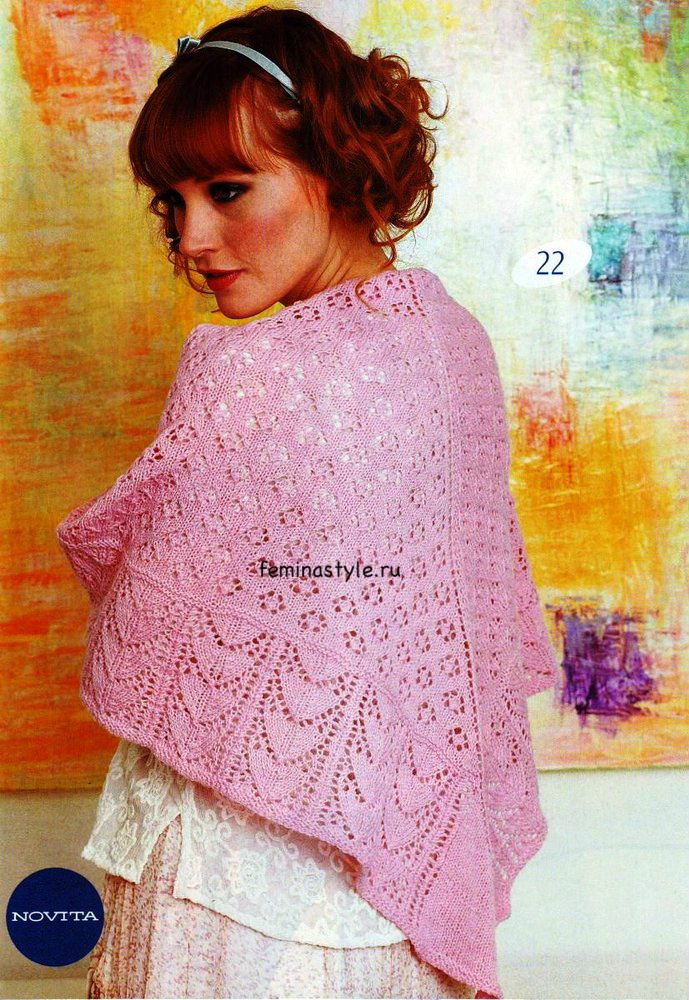 Вязание спицами ажурной шали
