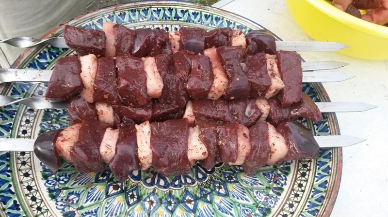 Шашлык из печени с курдюком еда, своими руками, шашлык
