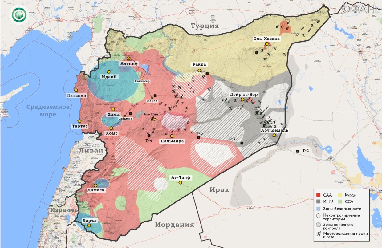 Карта военных действий в Сирии