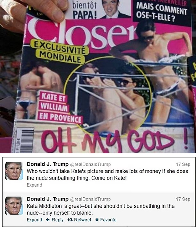 Дональд Трамп восхищается Кейт Миддлтон со времен её обнаженных фото в журнале