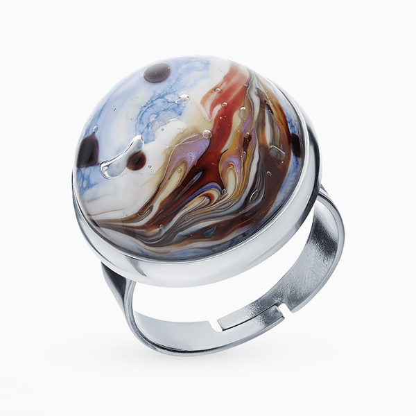 Кольцо SL, сталь, муранское стекло