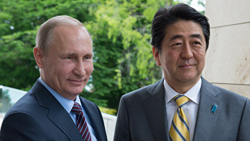 Президент России Владимир Путин и премьер-министр Японии Синдзо Абэ во время встречи в резиденции "Бочаров ручей"