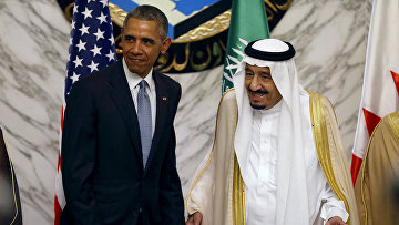 Президент США Барак Обама и король Сальман ибн Абдель-Азиз ас-Сауд во время встречи в Саудовской Аравии