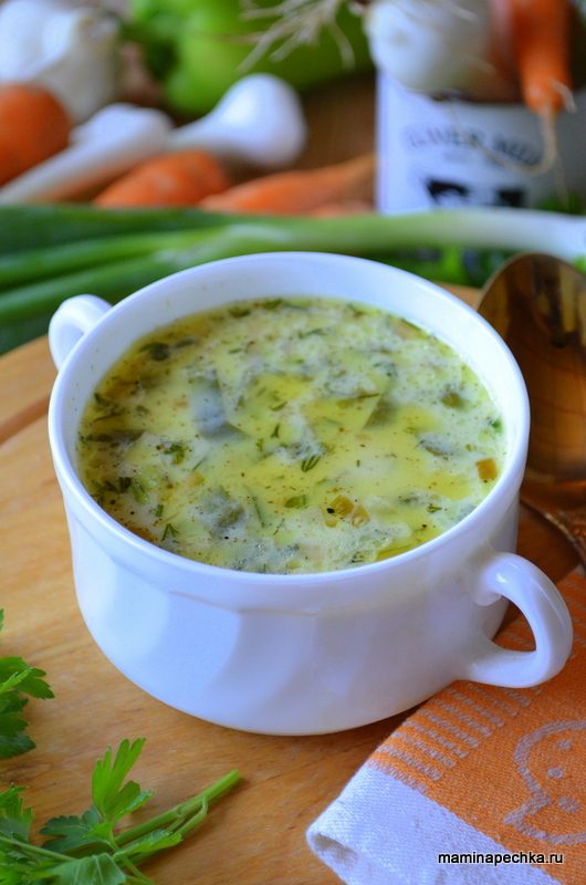 Сырный суп с зелёным луком