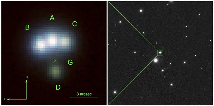 Обнаружен четырежды линзированный квазар. Квазар, Астрономия, Астрофото, Фотография, Космос, Вселенная