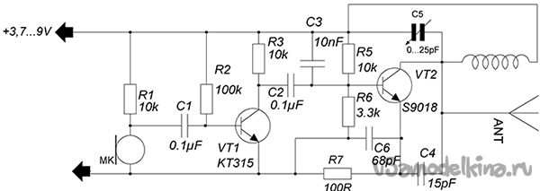 Радиомикрофон на 2-х транзисторах своими руками
