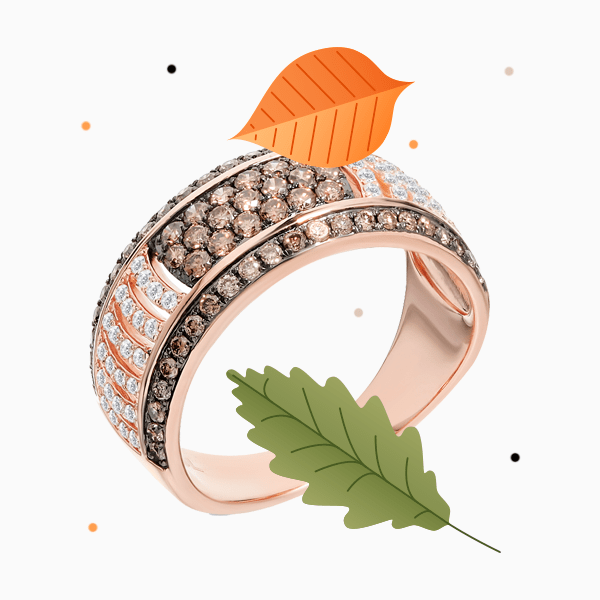 Кольцо SL, розовое золото, коньячные и прозрачные бриллианты