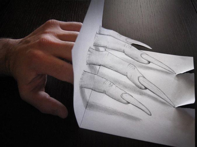 Удивительные трехмерные иллюзии, нарисованные на бумаге простым карандашом карандаш, рисунок