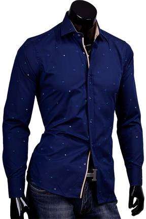 Купить Синяя приталенная рубашка в разноцветных звездах фото недорого в Москве