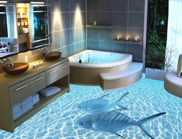 15 идей неповторимых 3D полов для ванной комнаты ванна, пол