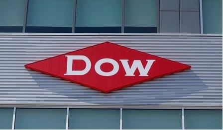 The Dow logo is seen on a building in downtown Midland, Michigan, in this May 14, 2015 file photograph. REUTERS/Rebecca Cook