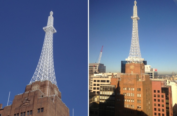 Производитель радиоприемников AWA решил выделить свою штаб-квартиру, пристроив на здании офисного центра уменьшенную копию Эйфелевой башни (AWA Tower, Австралия). 