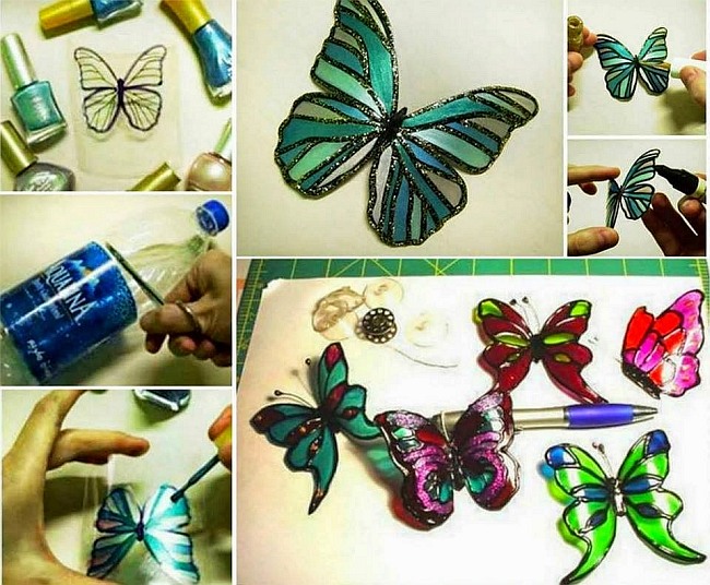 Украшения для сада своими руками. Украшаем сад бабочками, сделанными из пластиковых бутылок и раскрашенными лаком для ногтей