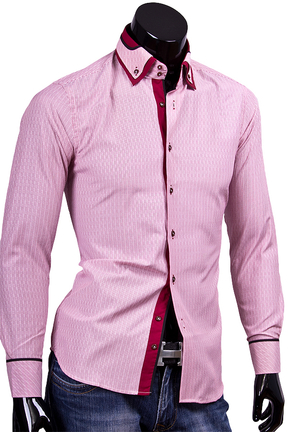 Купить Розовая приталенная рубашка с двойным воротником баттен-даун фото недорого в Москве
