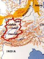 Район находок европейских мумий в пустыне Такла-Макан