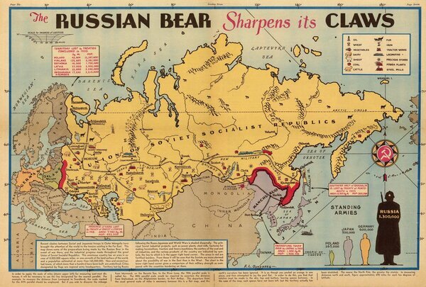 Американская карта 1938 года с Тувинской Народной Республикой между Монголией и СССР