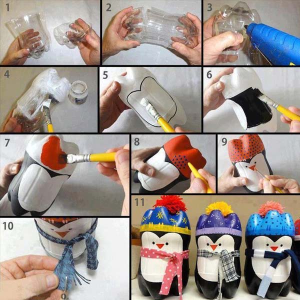 Маленький пингвин из пластиковых бутылок