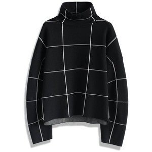 Chicwish Grid Turtleneck Sweater in Black