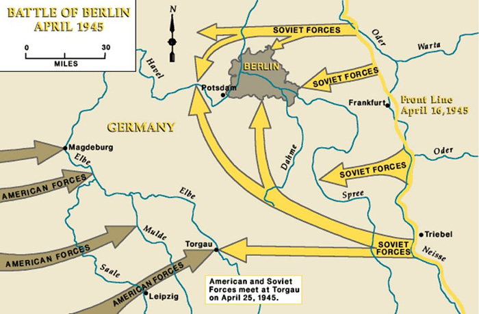 Карта с обозначением движения войск союзников.