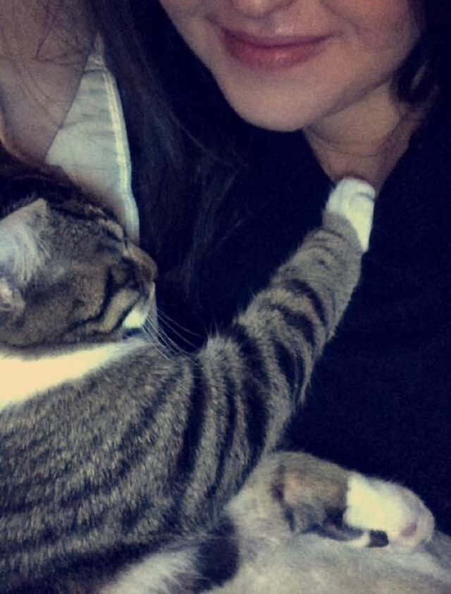 спасенный котенок любит обниматься