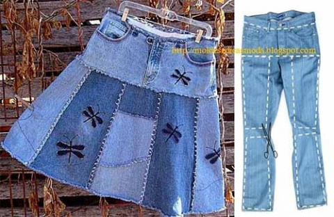 Как выкроить юбку из джинсов