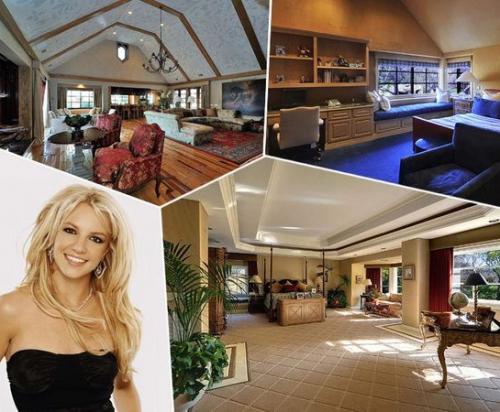 Бритни Спирс (Britney Spears)   Стоимость: $20 млн.   Площадь: 2000 кв. метров   Экспликация: 13 ванных комнат и 10 спален   Инфраструктура: теннисный корт, гроты, водопады, сады, бассейн, джакузи