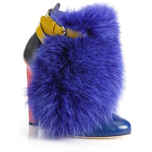 Brian Atwood Majoy Fox Fur & Colorblock Leather Booties