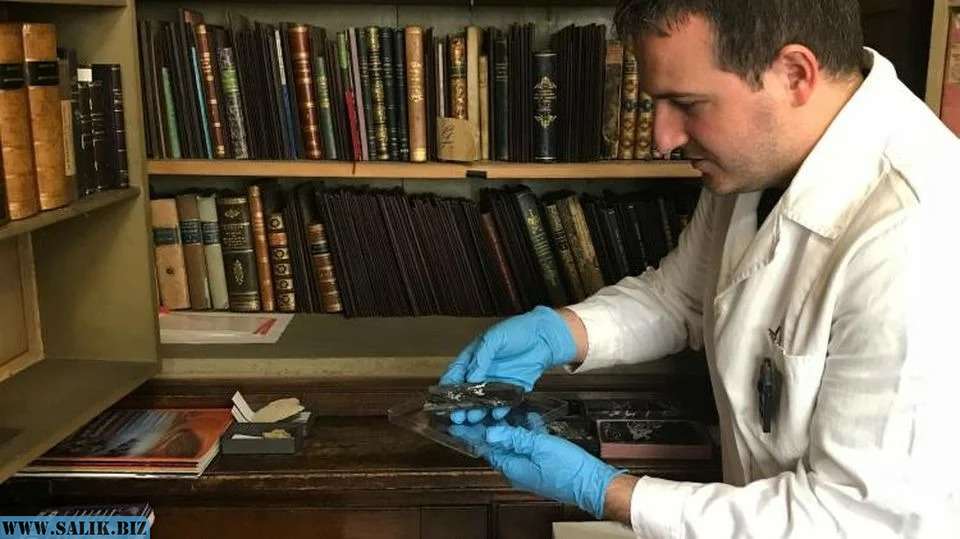 Людовик Ферьер, хранитель коллекции камней, держит часть реактора Окло в венском Музее Естественной истории. Образец реактора Окло будет постоянно экспонироваться в Венском музее начиная с 2019 года (L. GIL/IAEA)