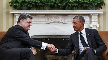 Президент Украины Петр Порошенко на встрече с президентом США Бараком Обамой