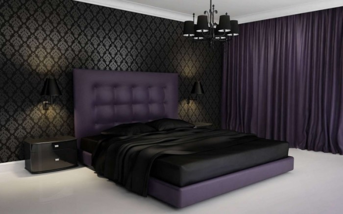 Роскошная спальня, выполненная в благородных тёмных тонах.