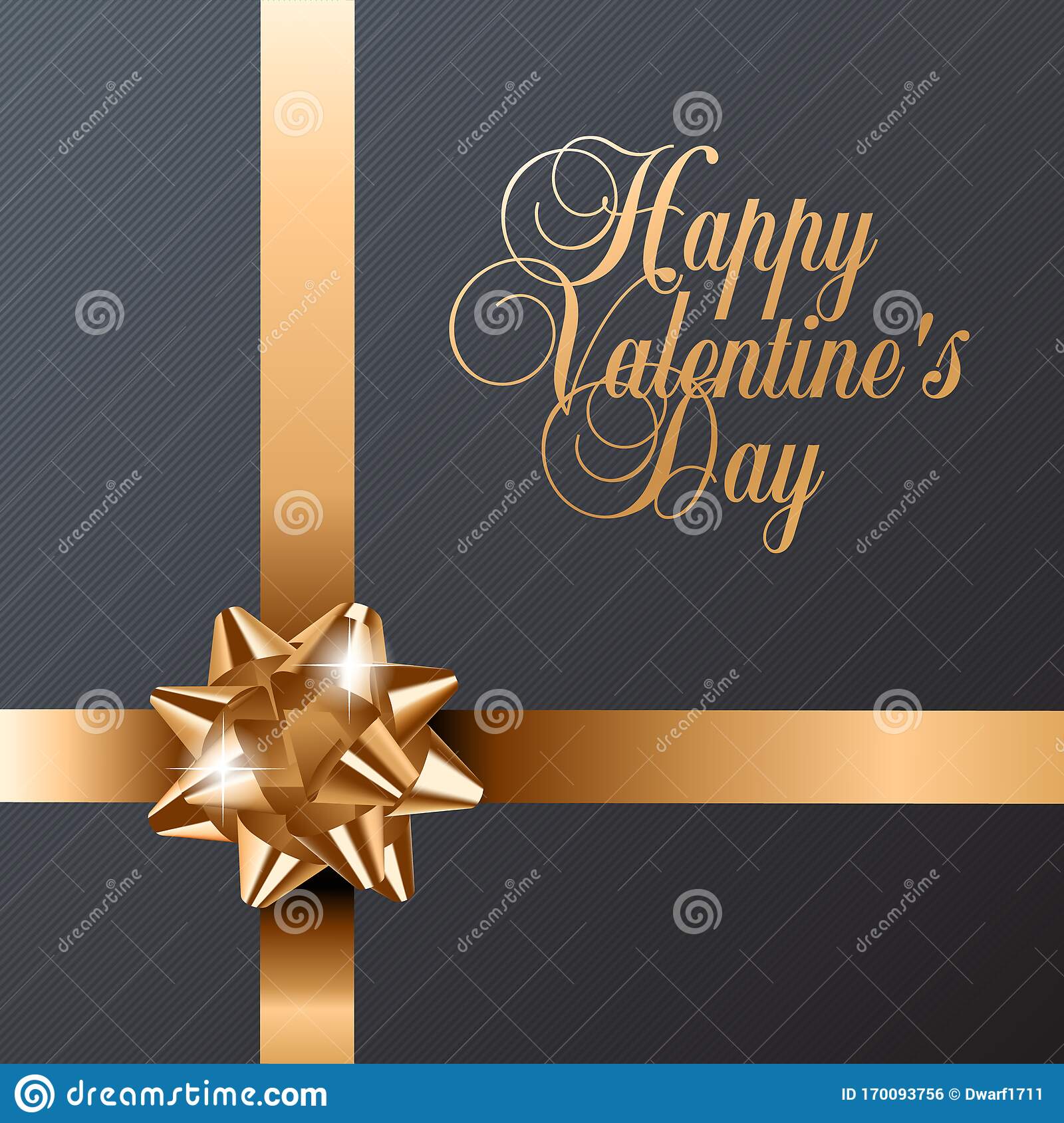 Happy Velentines Day square card, banner, flyer, poster, voucher, greeting card, social network post vector template with golden bow and ribbons. 