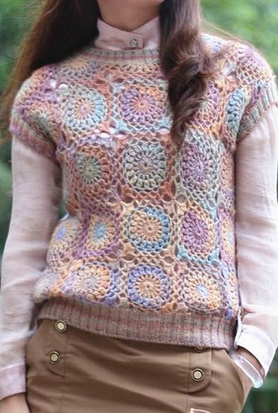 Жилет из квадратных мотивов